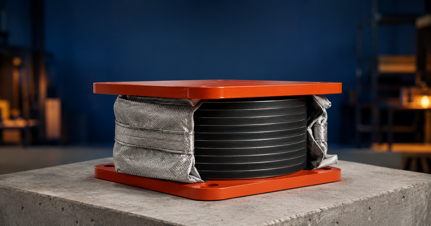 Aislador elastomérico con manta ignífuga instalada